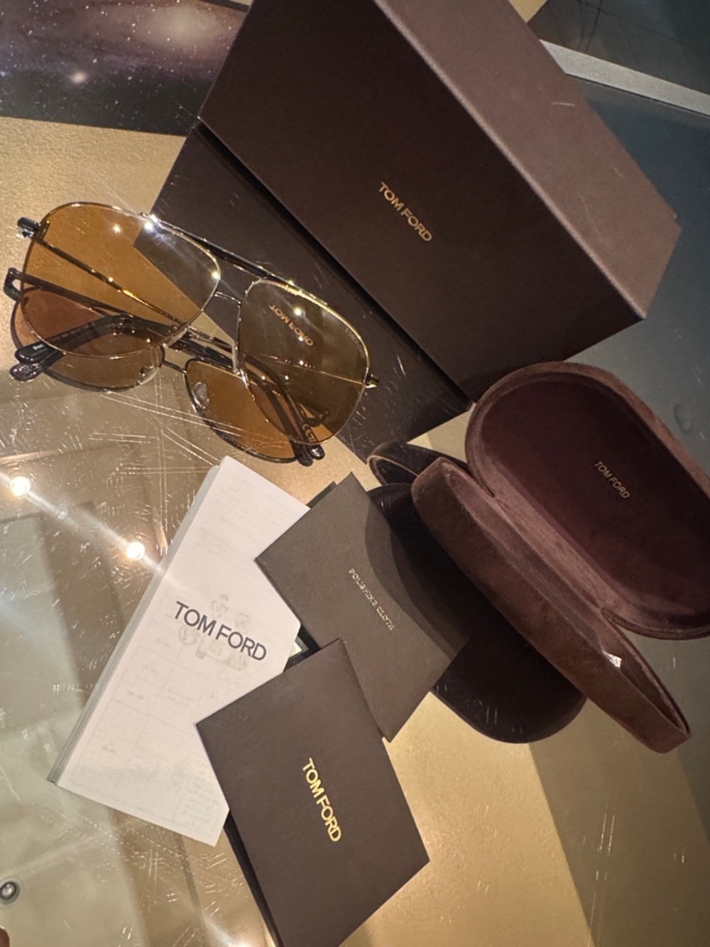 TOM FORD BRADY Aviator Sunglasses Gunmetal Frame Brown Yellow Lenses